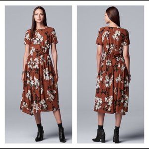 Simply Vera Vera Wang Smock Detail Asymmetrical Floral Midi Dress Size L